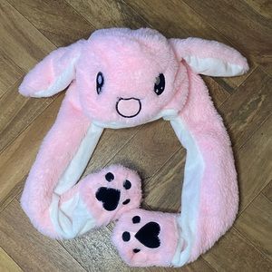 cute kawaii fluffy pink bunny hat